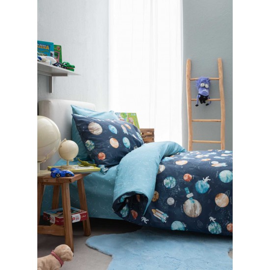 Vesta Home Planet Σετ Σεντόνια Μονά Βαμβακερά σε Μπλε Χρώμα 170x260cm