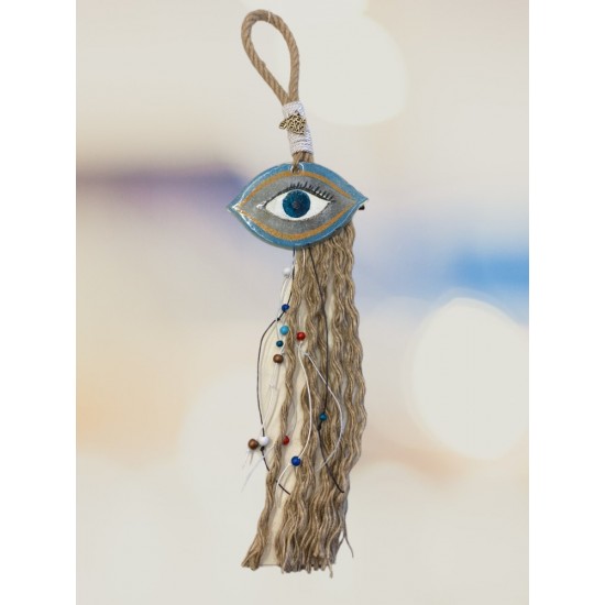 Γούρι τοίχου με σχοινί, χάντρες και γυάλινο μάτι