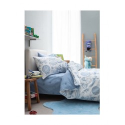 Planet Single Cotton Sheet Set in Blue Color 170x260cm